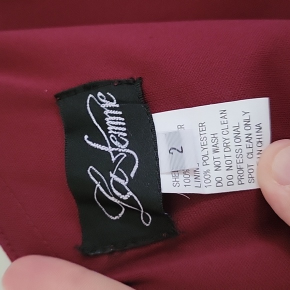 NWOT La Femme One-Shoulder Jersey Gown Dress Burgundy 28176 Size 2 - Picture 8 of 10
